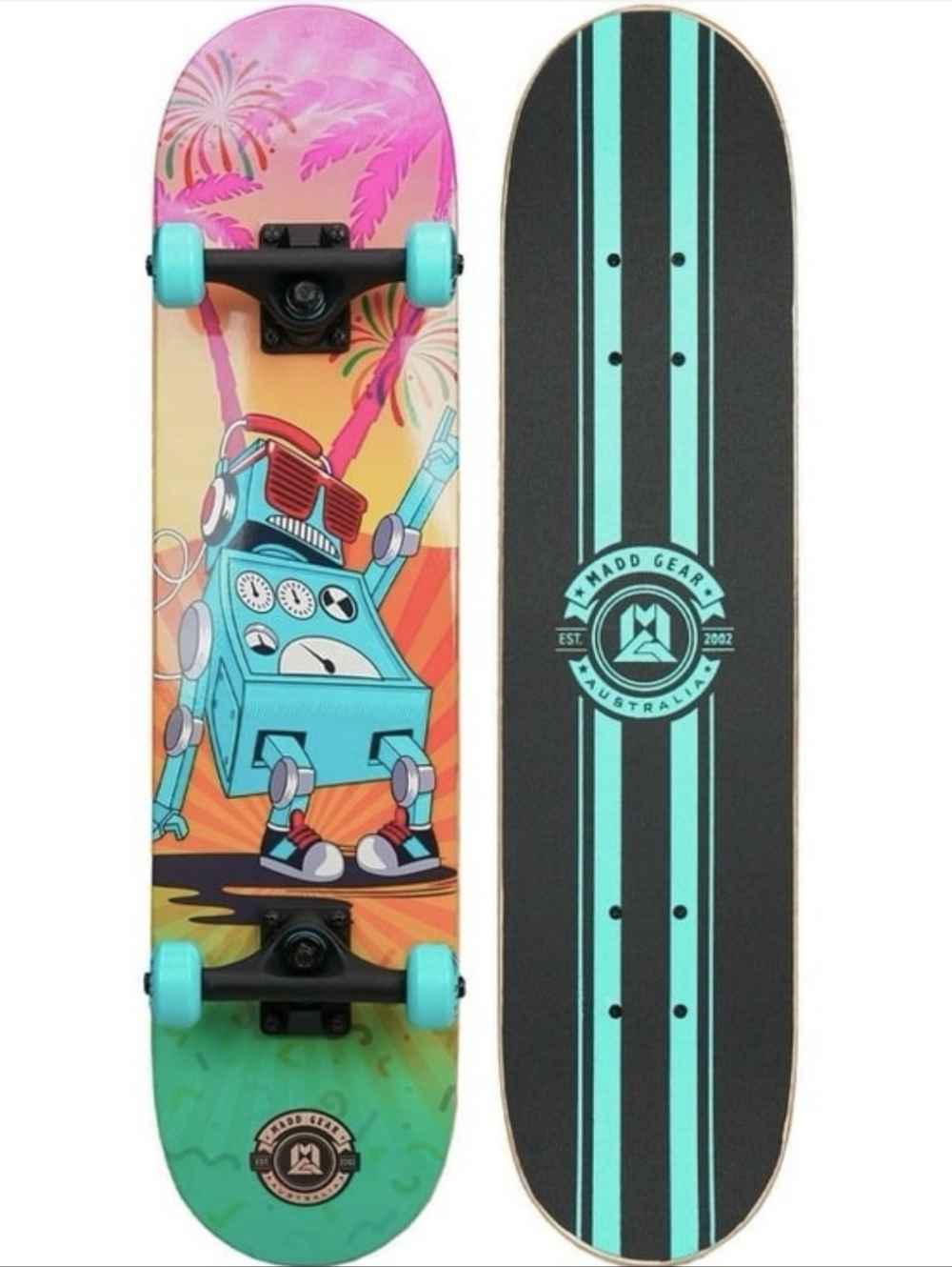MADD GEAR 31” Double Kicktail Beginner Complete Skateboard -MG Vibing Design